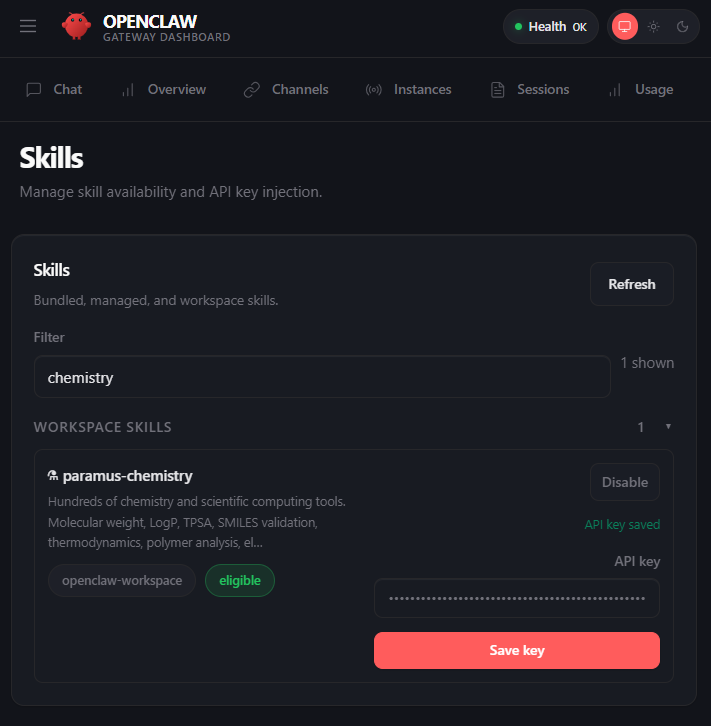 Credentials card with API token