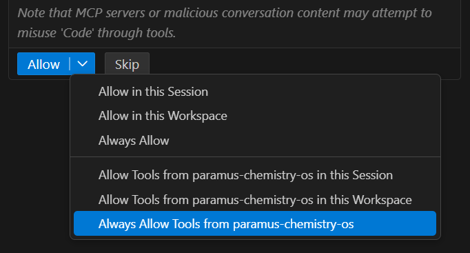 VS Code permission dialog