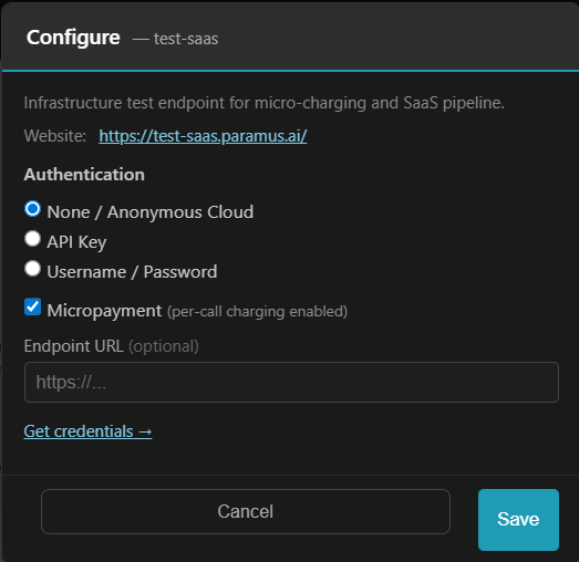 User configuration dialog