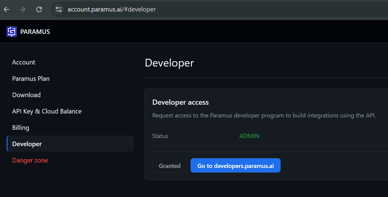 Account Developer page