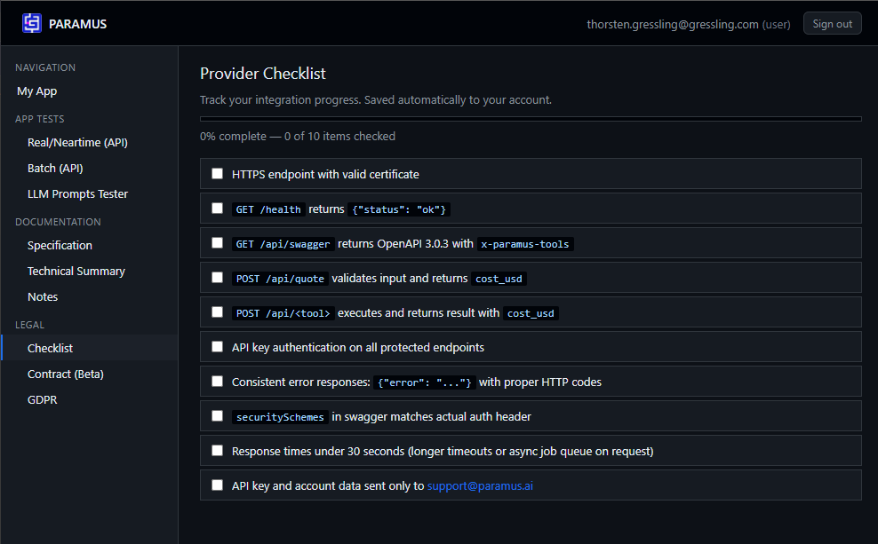Provider Checklist